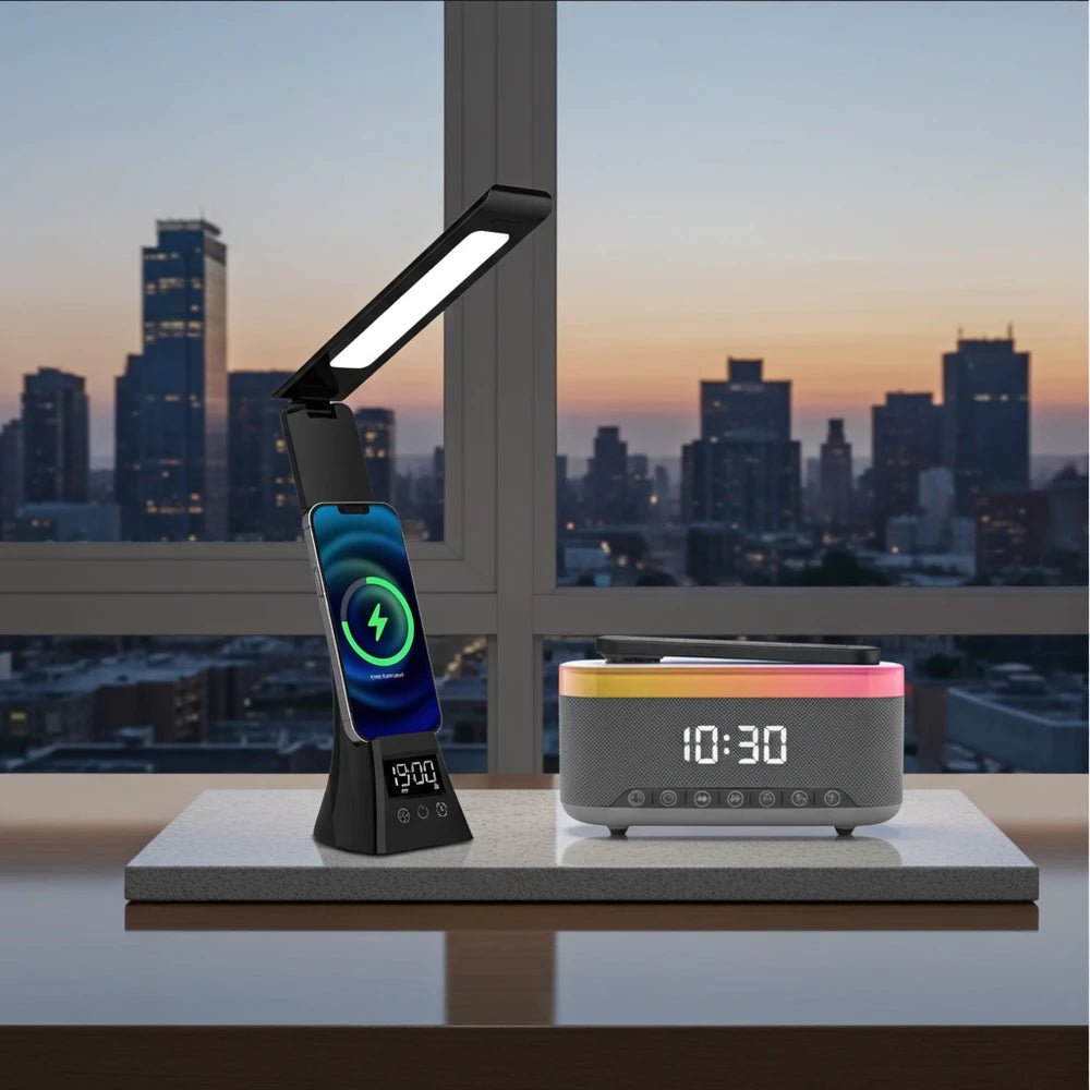 2-in-1 Charging & Illumination Set – Wireless Charging Alarm Clock Speaker + LED Desk Lamp Charger by Glow Together | Electronics ``
