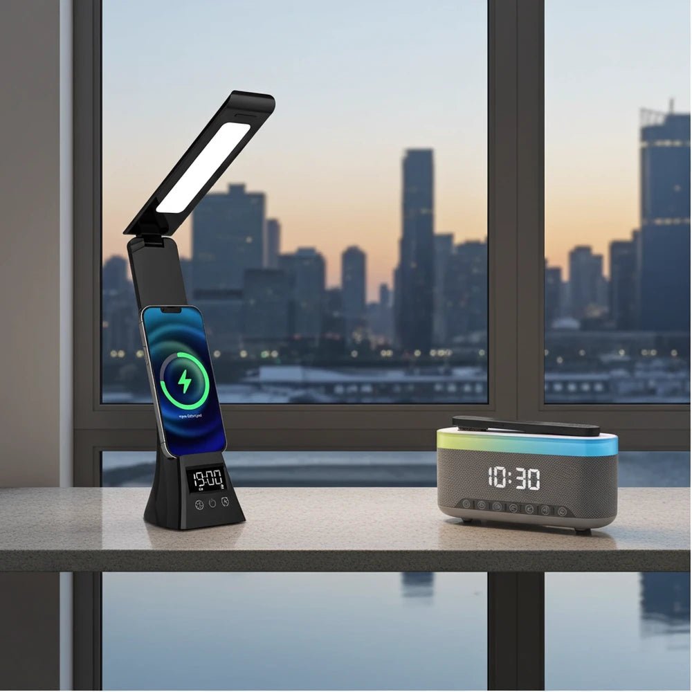 2-in-1 Charging & Illumination Set – Wireless Charging Alarm Clock Speaker + LED Desk Lamp Charger by Glow Together | Electronics ``