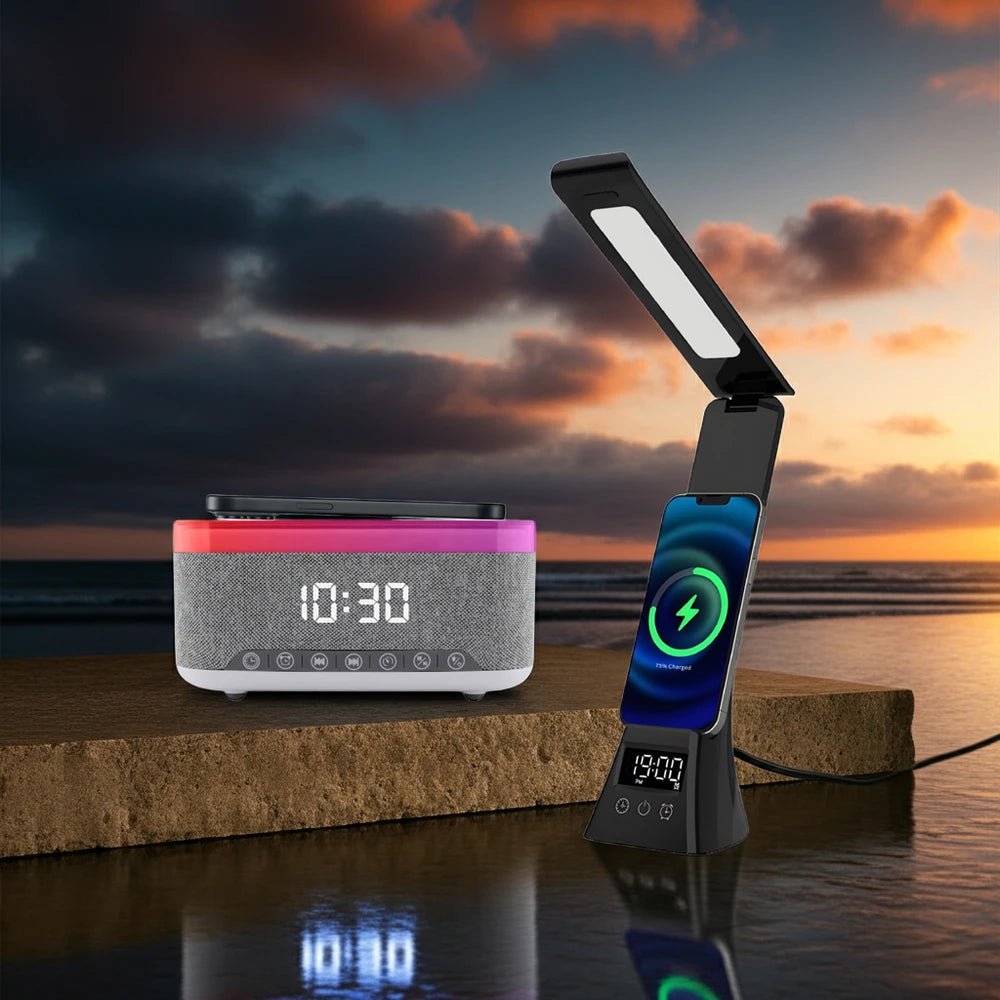 2-in-1 Charging & Illumination Set – Wireless Charging Alarm Clock Speaker + LED Desk Lamp Charger by Glow Together | Electronics ``
