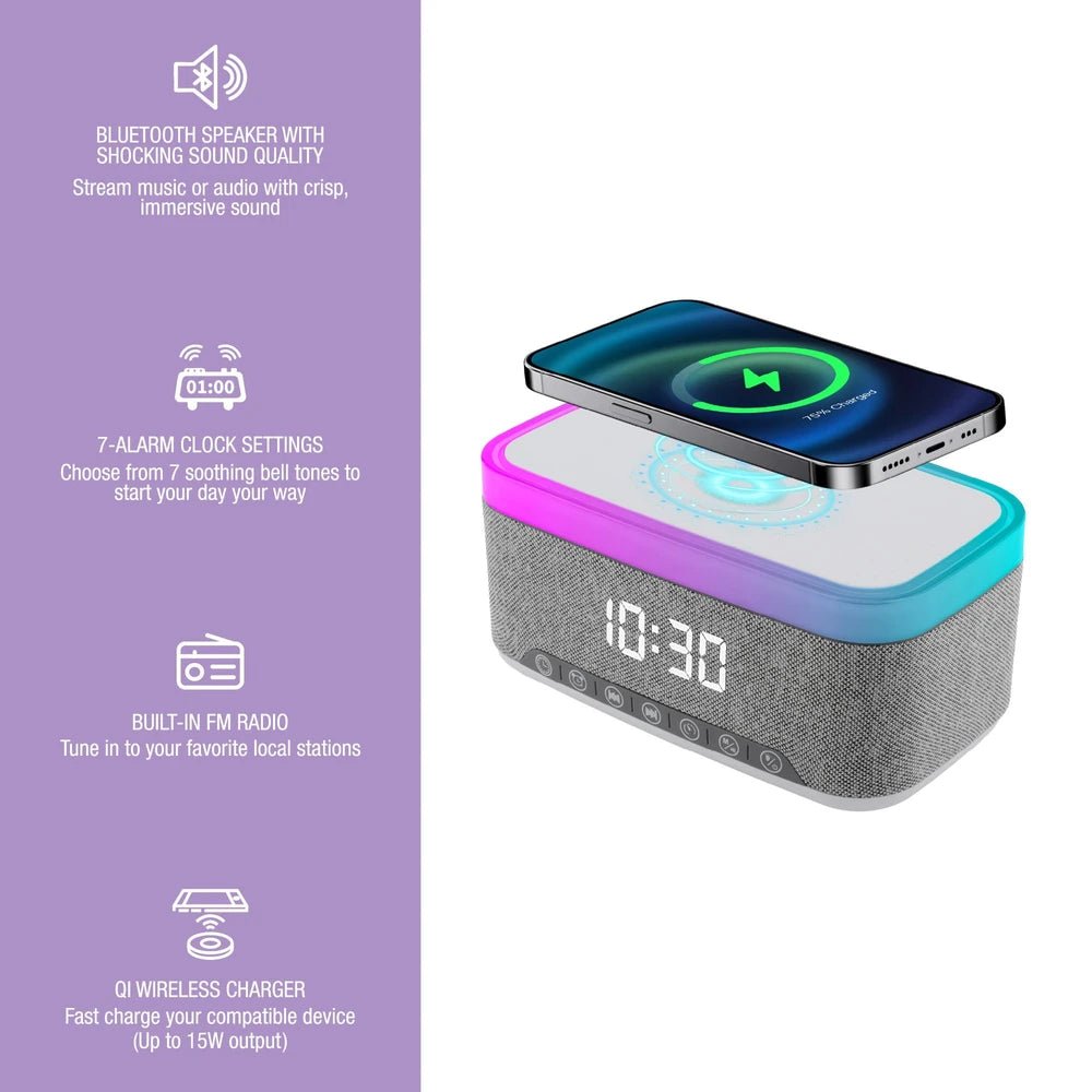 2-in-1 Charging & Illumination Set – Wireless Charging Alarm Clock Speaker + LED Desk Lamp Charger by Glow Together | Electronics ``