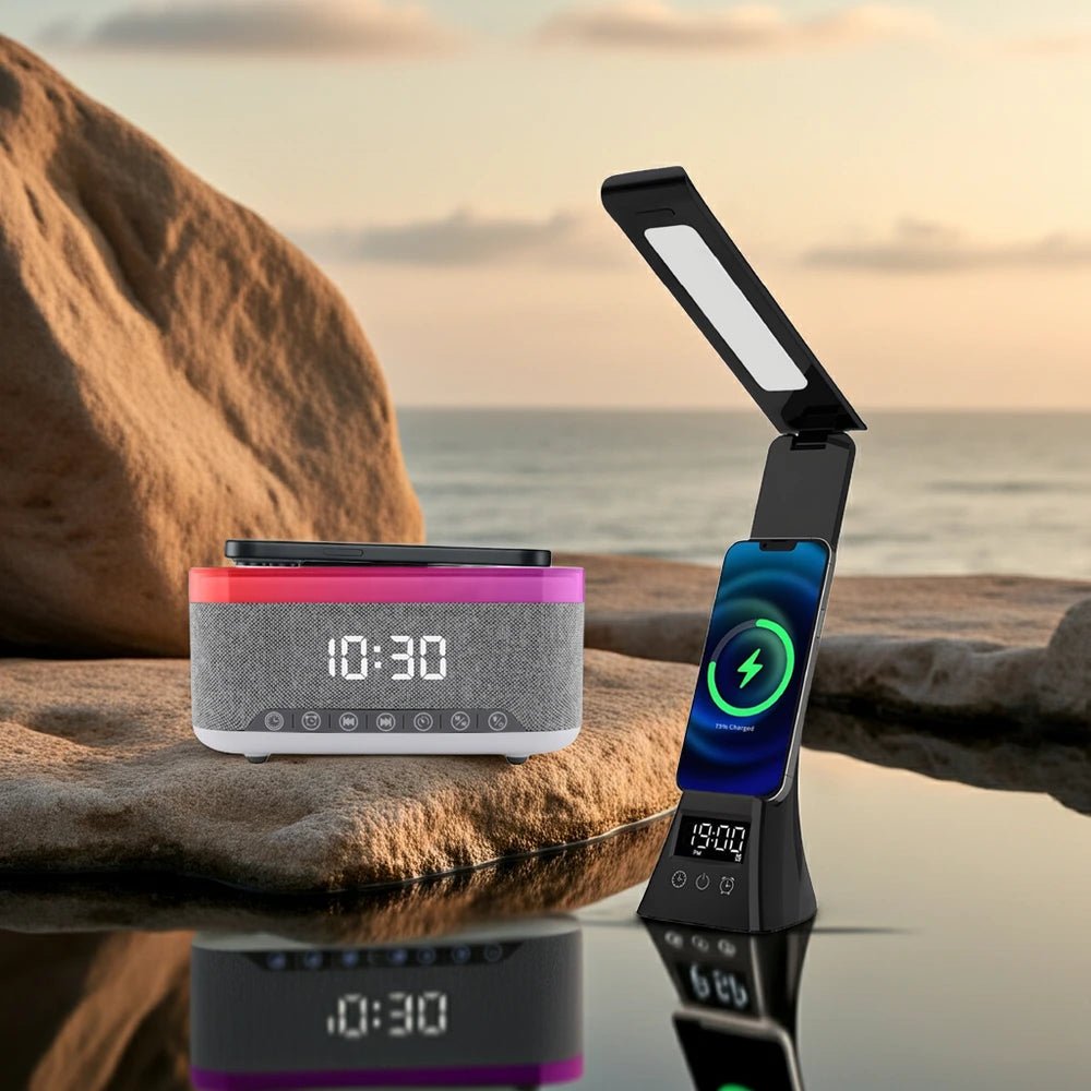 2-in-1 Charging & Illumination Set – Wireless Charging Alarm Clock Speaker + LED Desk Lamp Charger by Glow Together | Electronics ``