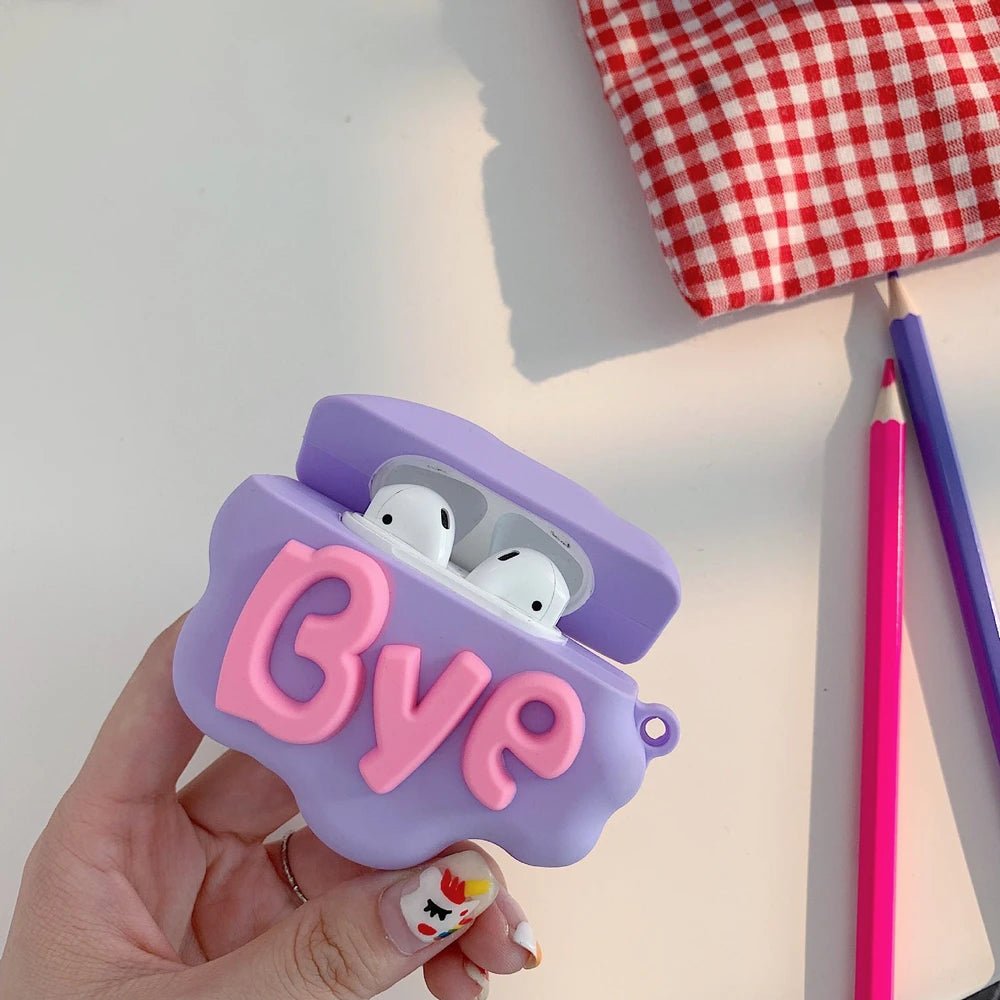 AirPod 2 Case 3D HI BYE Cloud Letter Cartoon Soft Silicone Wireless Earphone Cases For Airpods Case Cute Cover by Glow Together | Earbuds ``
