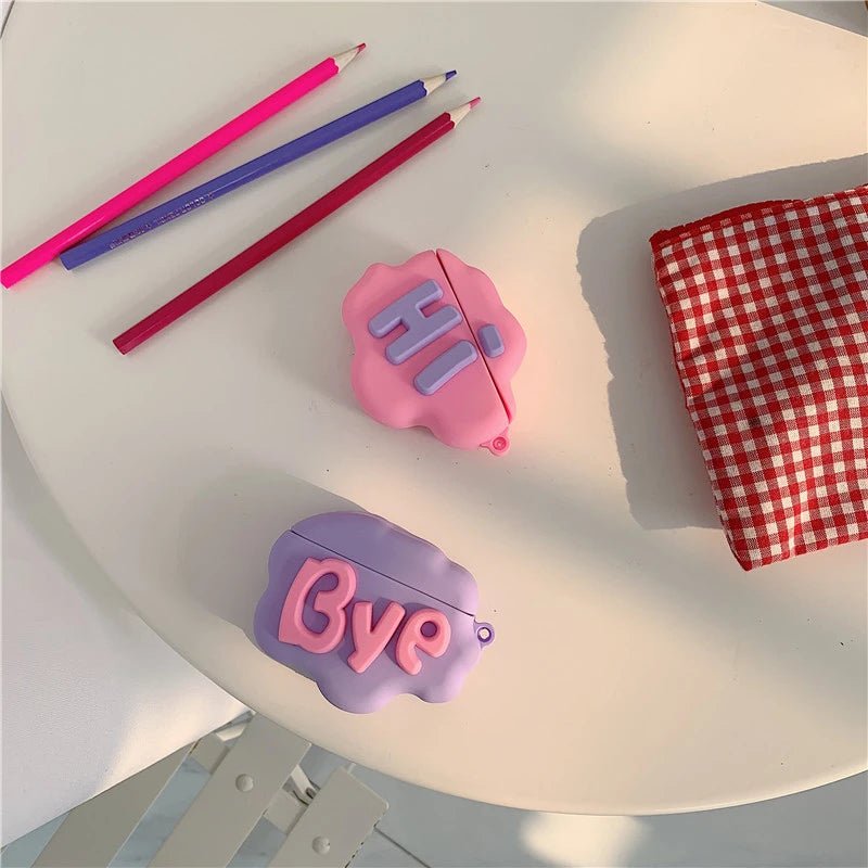 AirPod 2 Case 3D HI BYE Cloud Letter Cartoon Soft Silicone Wireless Earphone Cases For Airpods Case Cute Cover by Glow Together | Earbuds ``
