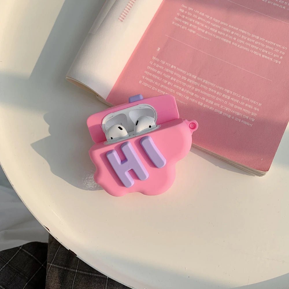AirPod 2 Case 3D HI BYE Cloud Letter Cartoon Soft Silicone Wireless Earphone Cases For Airpods Case Cute Cover by Glow Together | Earbuds ``