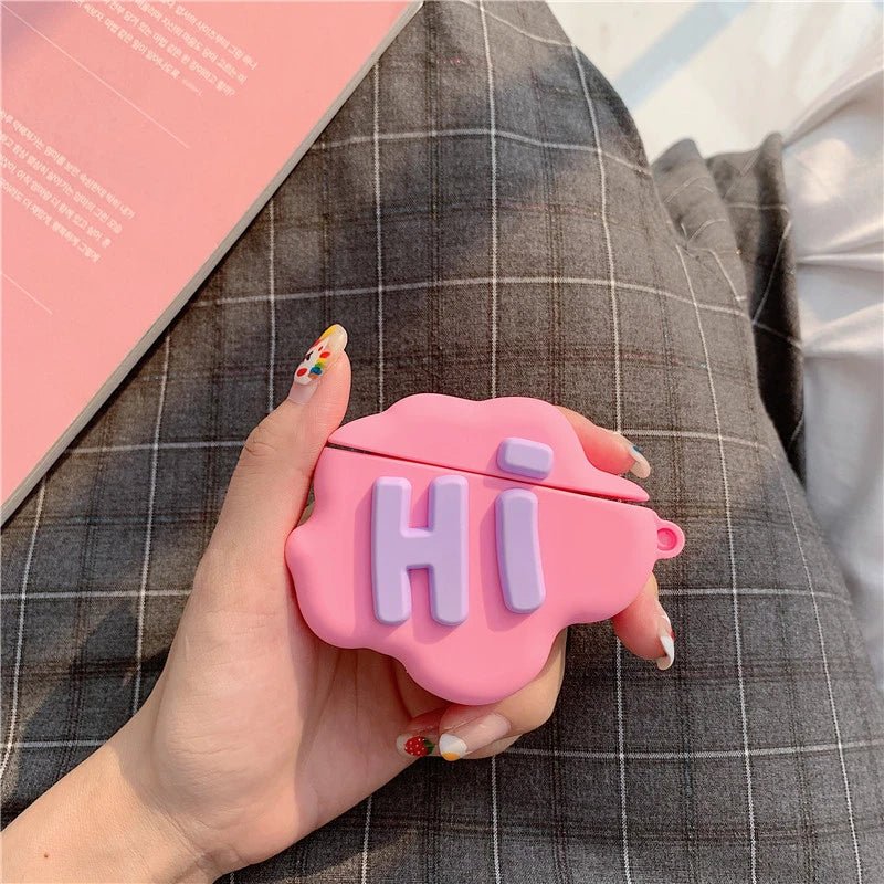 AirPod 2 Case 3D HI BYE Cloud Letter Cartoon Soft Silicone Wireless Earphone Cases For Airpods Case Cute Cover by Glow Together | Earbuds ``