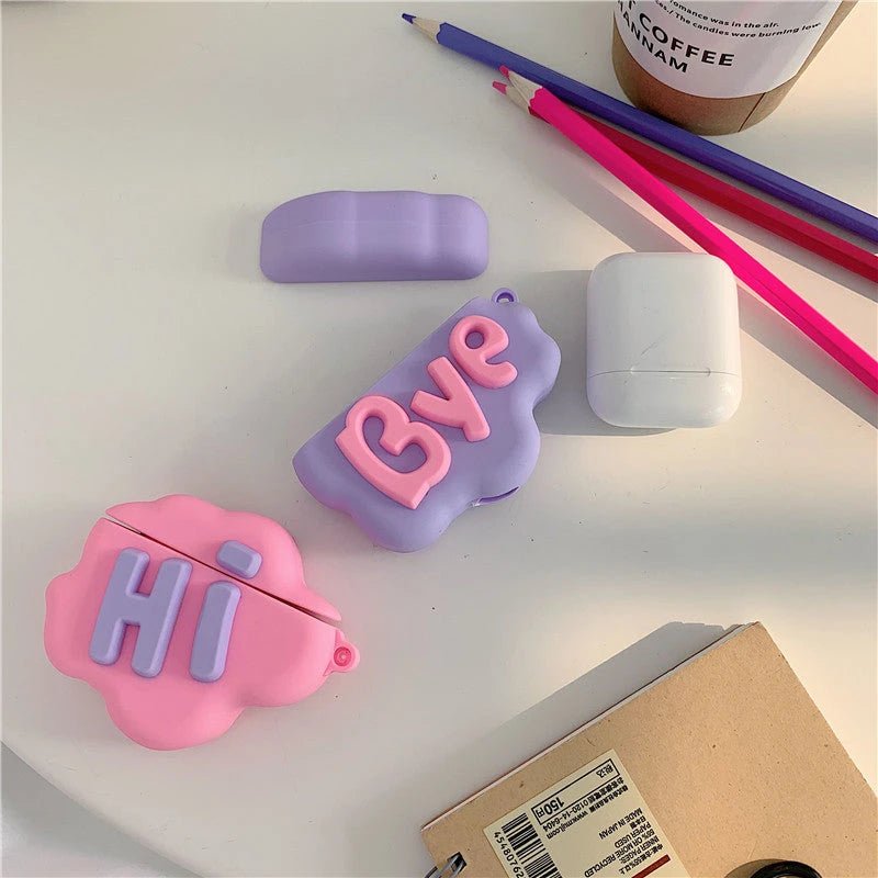 AirPod 2 Case 3D HI BYE Cloud Letter Cartoon Soft Silicone Wireless Earphone Cases For Airpods Case Cute Cover by Glow Together | Earbuds ``