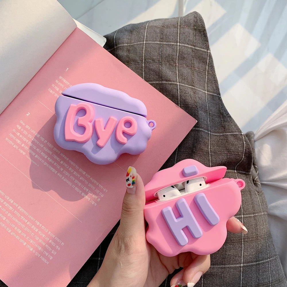 AirPod 2 Case 3D HI BYE Cloud Letter Cartoon Soft Silicone Wireless Earphone Cases For Airpods Case Cute Cover by Glow Together | Earbuds ``