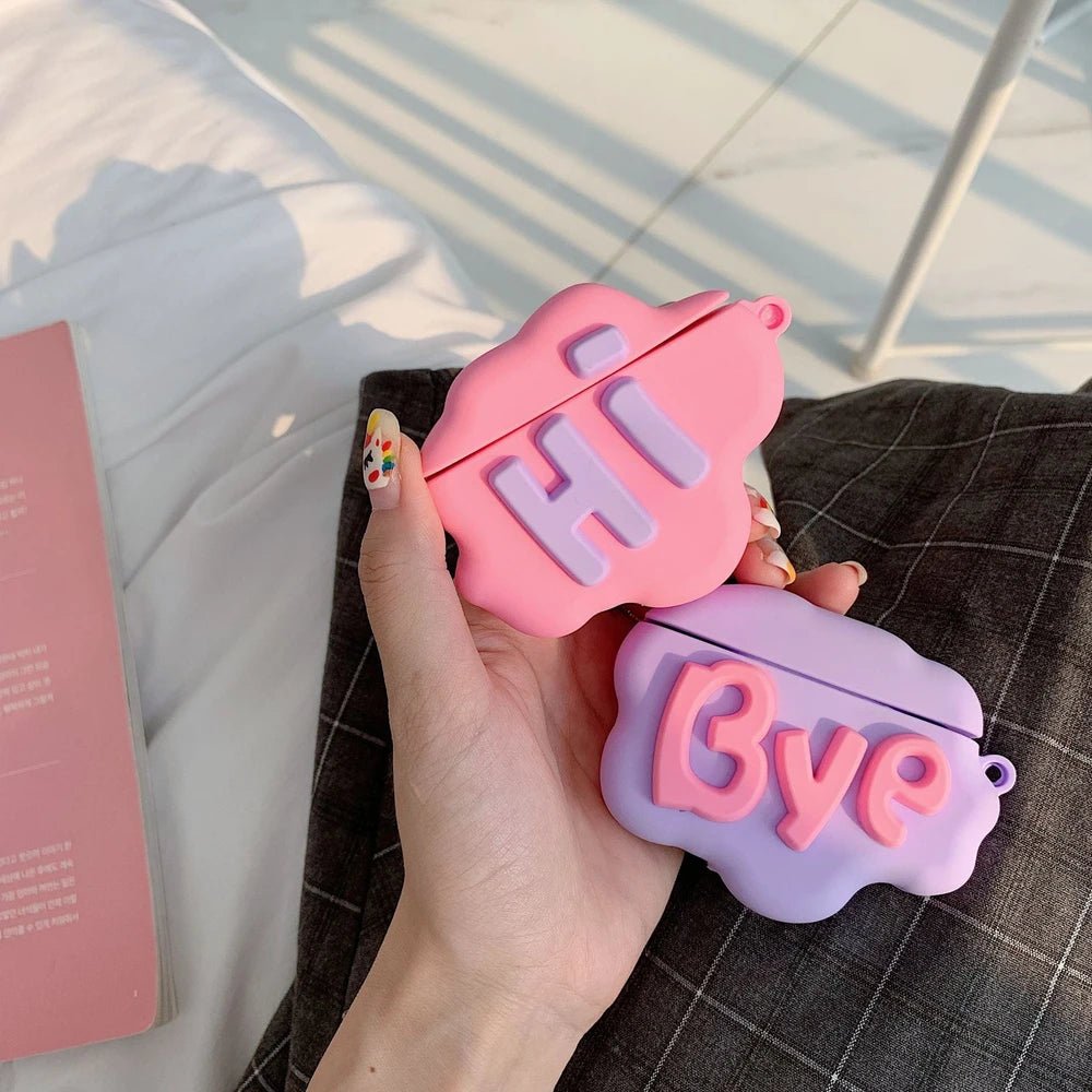 AirPod 2 Case 3D HI BYE Cloud Letter Cartoon Soft Silicone Wireless Earphone Cases For Airpods Case Cute Cover by Glow Together | Earbuds ``