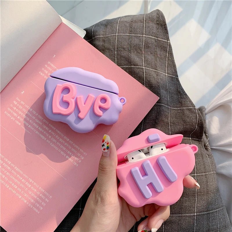 AirPod 2 Case 3D HI BYE Cloud Letter Cartoon Soft Silicone Wireless Earphone Cases For Airpods Case Cute Cover by Glow Together | Earbuds ``