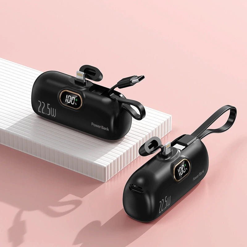 Pocket Capsule Mini Power Bank with Built-in Cable by Glow Together | Phone Accessories ``