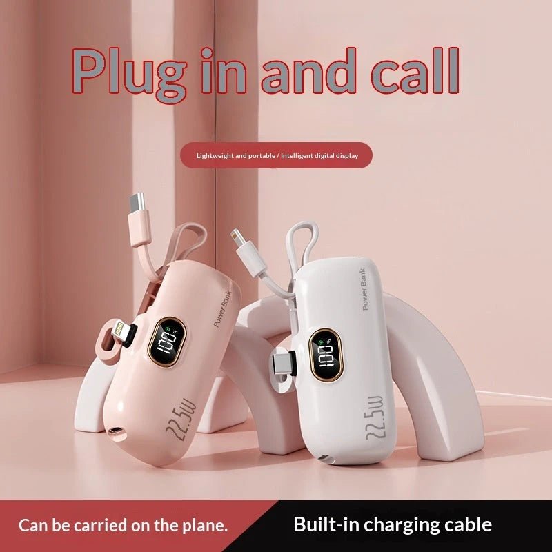 Pocket Capsule Mini Power Bank with Built-in Cable by Glow Together | Phone Accessories ``