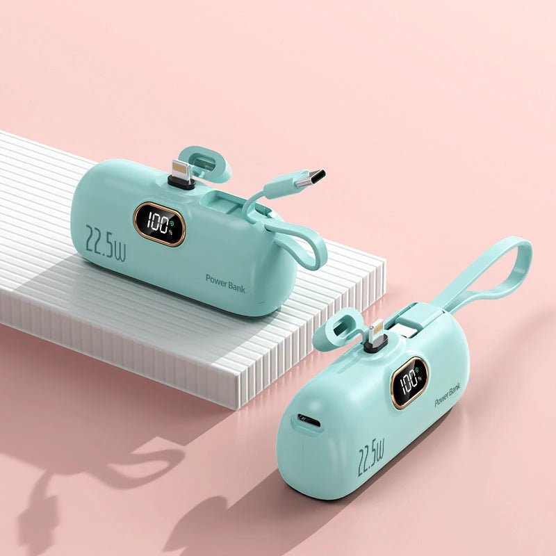 Pocket Capsule Mini Power Bank with Built-in Cable by Glow Together | Phone Accessories ``