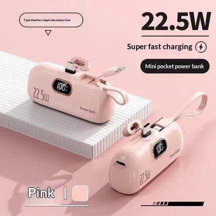 Pocket Capsule Mini Power Bank with Built-in Cable by Glow Together | Phone Accessories ``